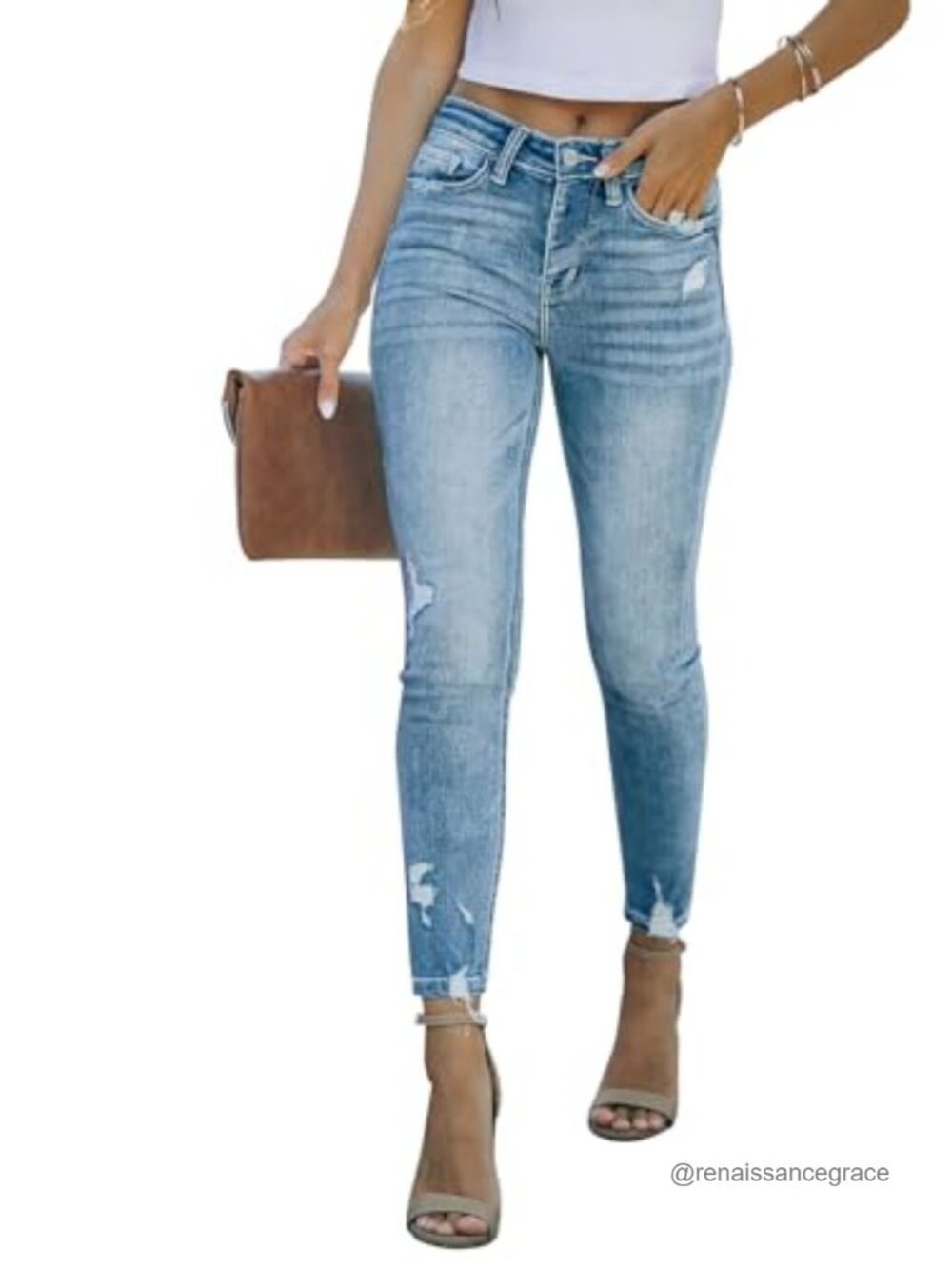 KUNMI Women's Ripped Skinny Jeans Distressed Stretchy Denim Pants